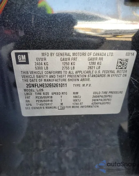 2014 Chevrolet Equinox Ltz from USA, damaged, VIN 2GNFLHE32E6261011